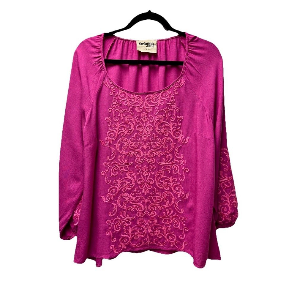 Savanna Jane L Fuchsia Ren Faire Peasant Tunic Blouse Fairy Medieval Gypsy 90s